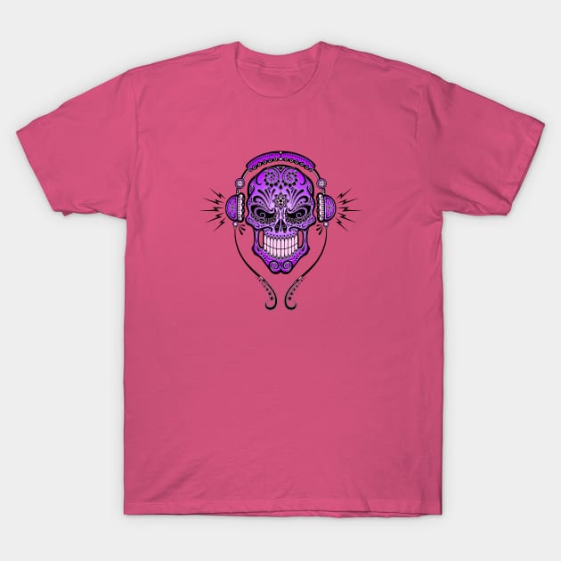 Purple DJ Sugar Skull T-Shirt by jeffbartels